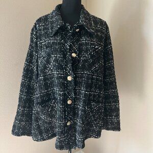 Sweet Rain - Light Weight Tweed Jacket Over Piece - Size 3X - Black White
